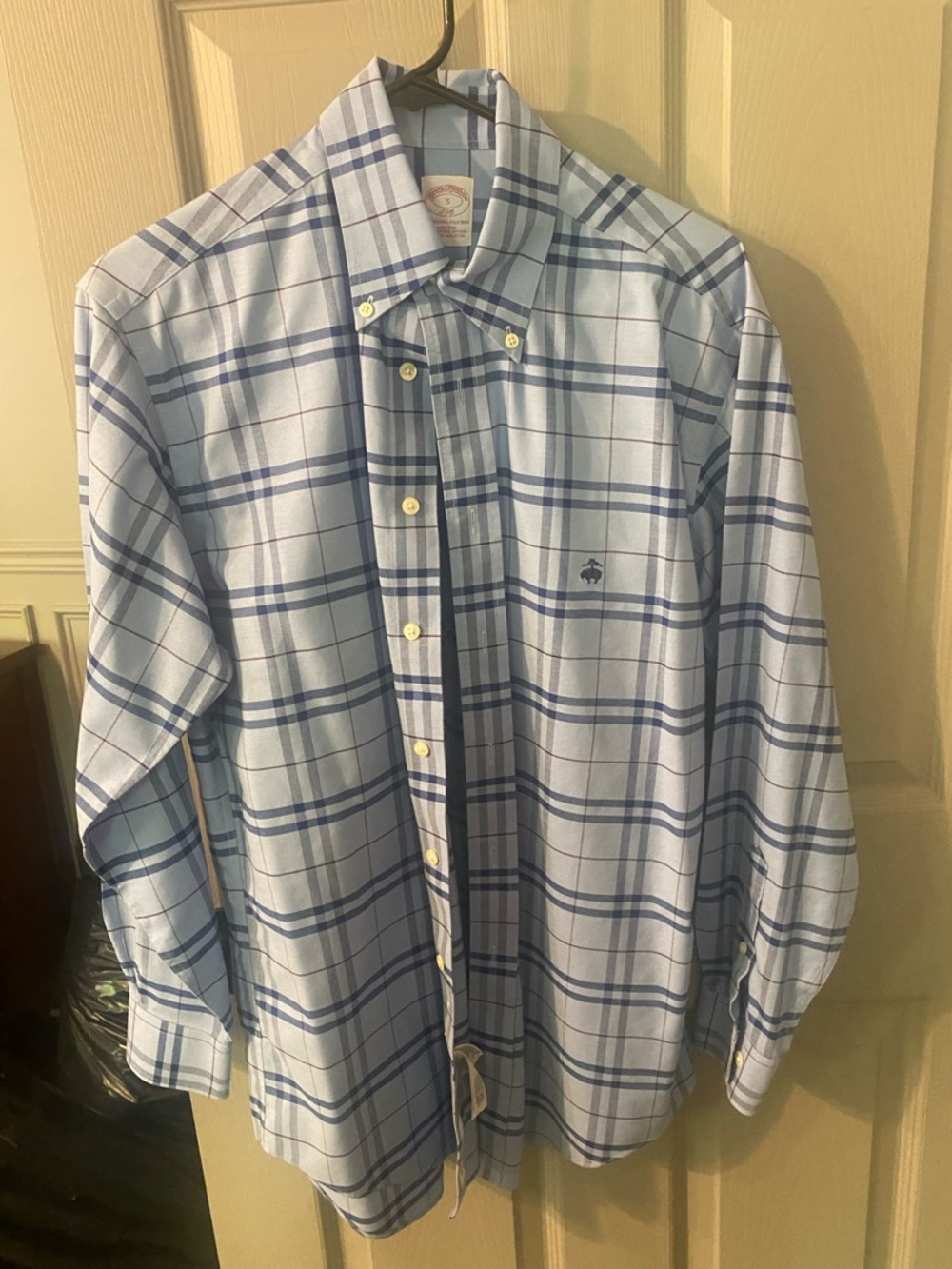 Brooks Brothers Blue and White Plaid Button-Down Dress Shirt